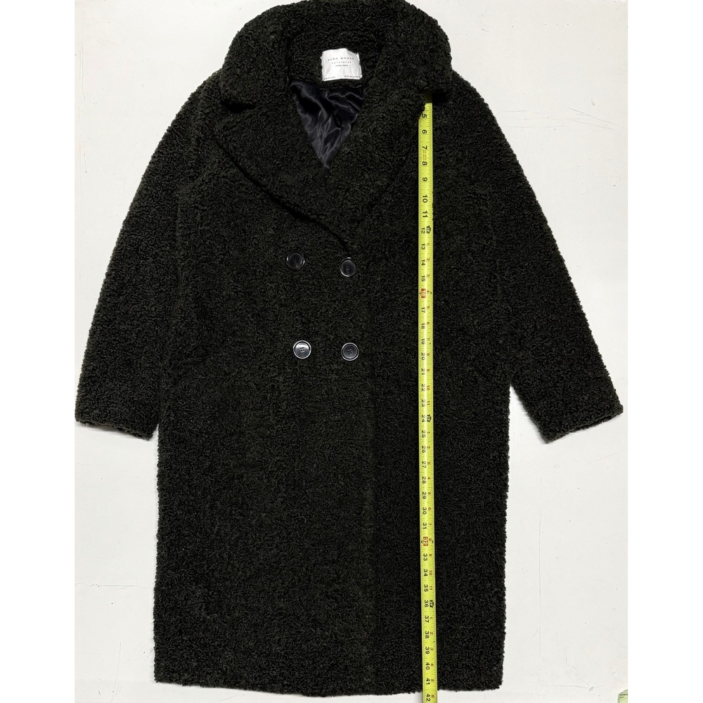 Zara Woman Olive Green Teddy Faux Shearling Double Breasted Long Coat XL